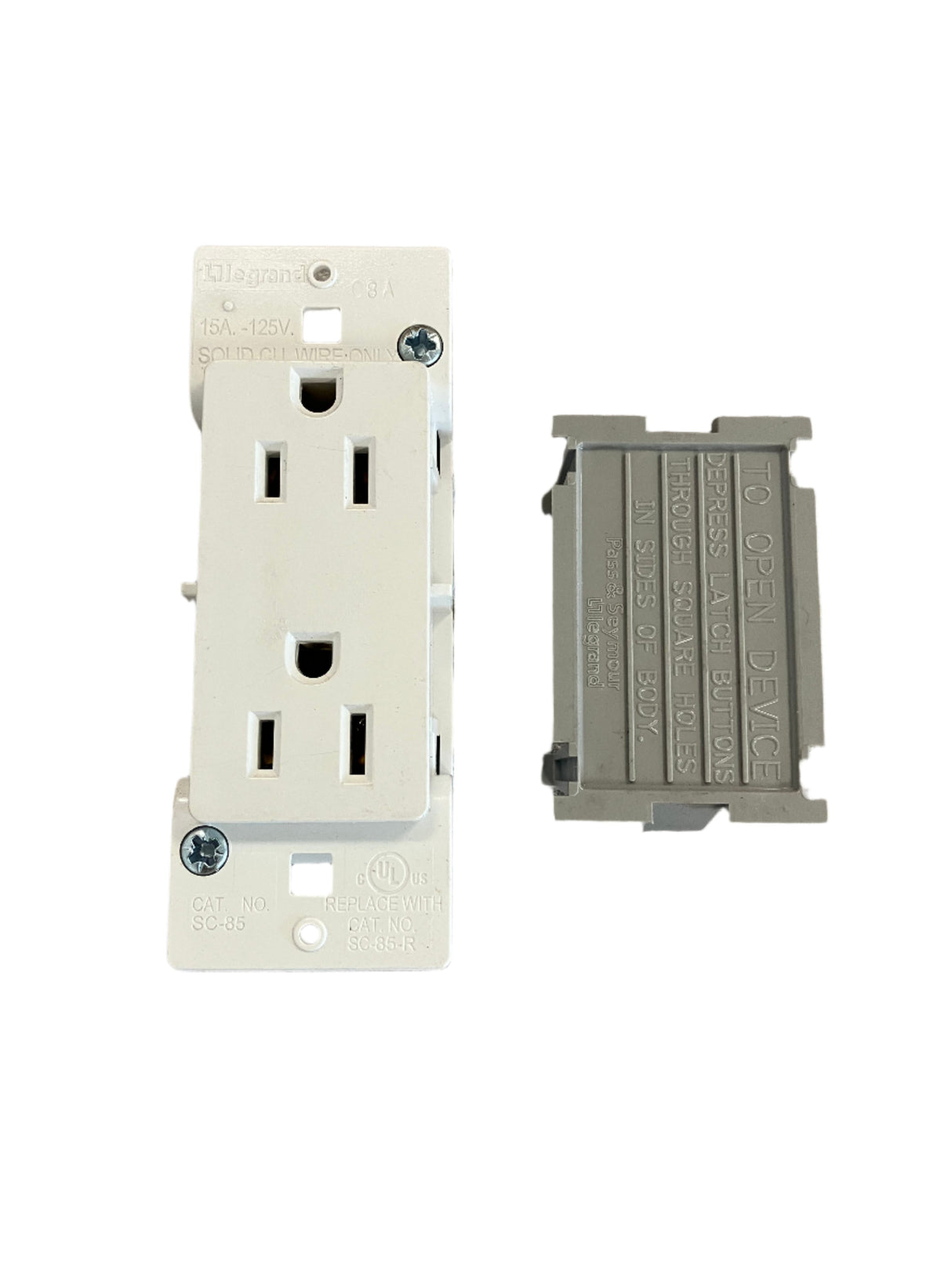 Pass & Seymour 15A Decorator Receptacle, Flush Mounted, Self-Contained Device