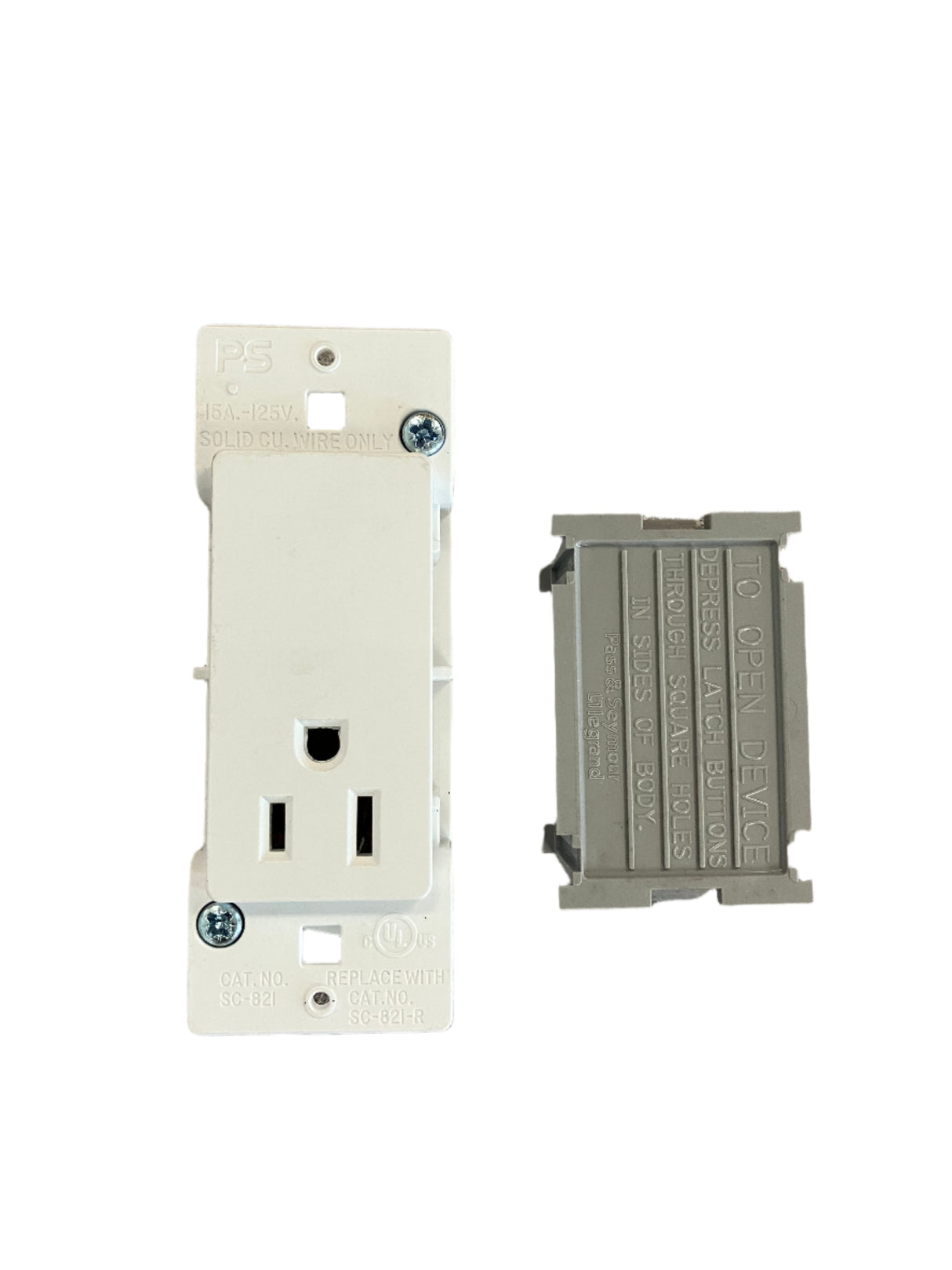 Pass & Seymour 15A Single Decorator Receptacle, Flush Mounted, Self-Contained Device
