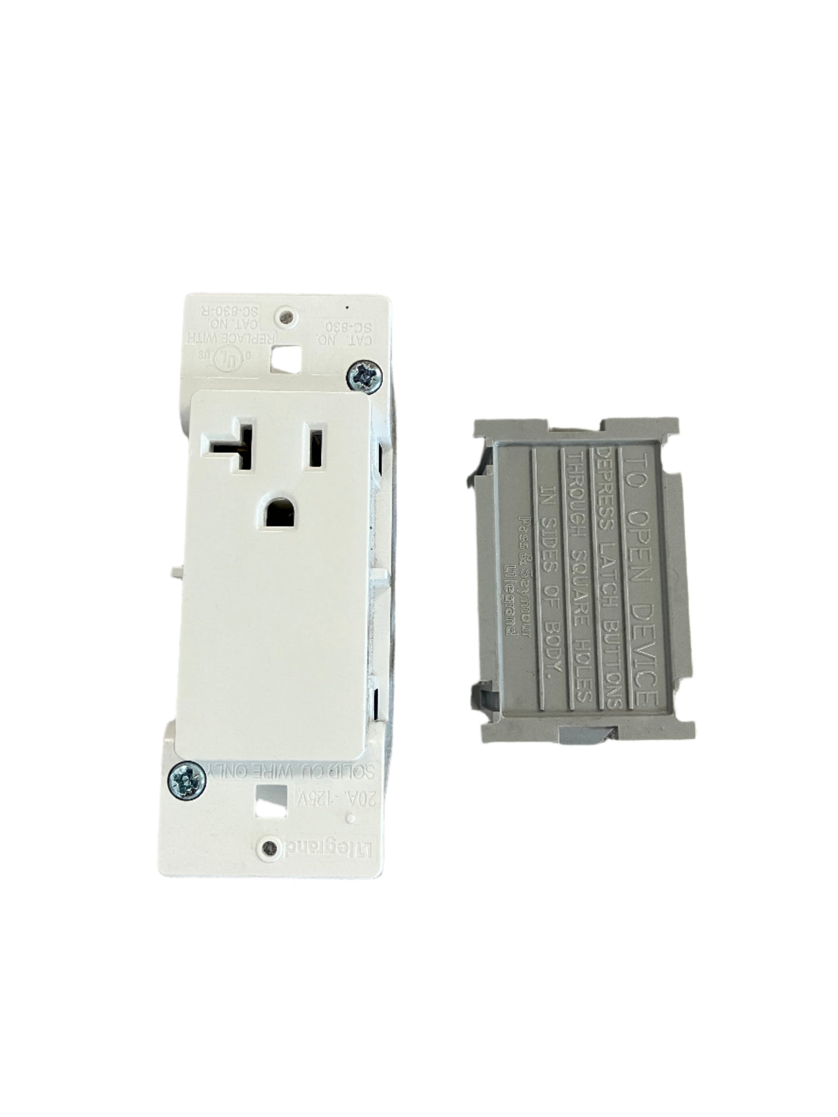 Pass & Seymour 20A Single Decorator Receptacle, Flush Mounted, Self-Contained Device